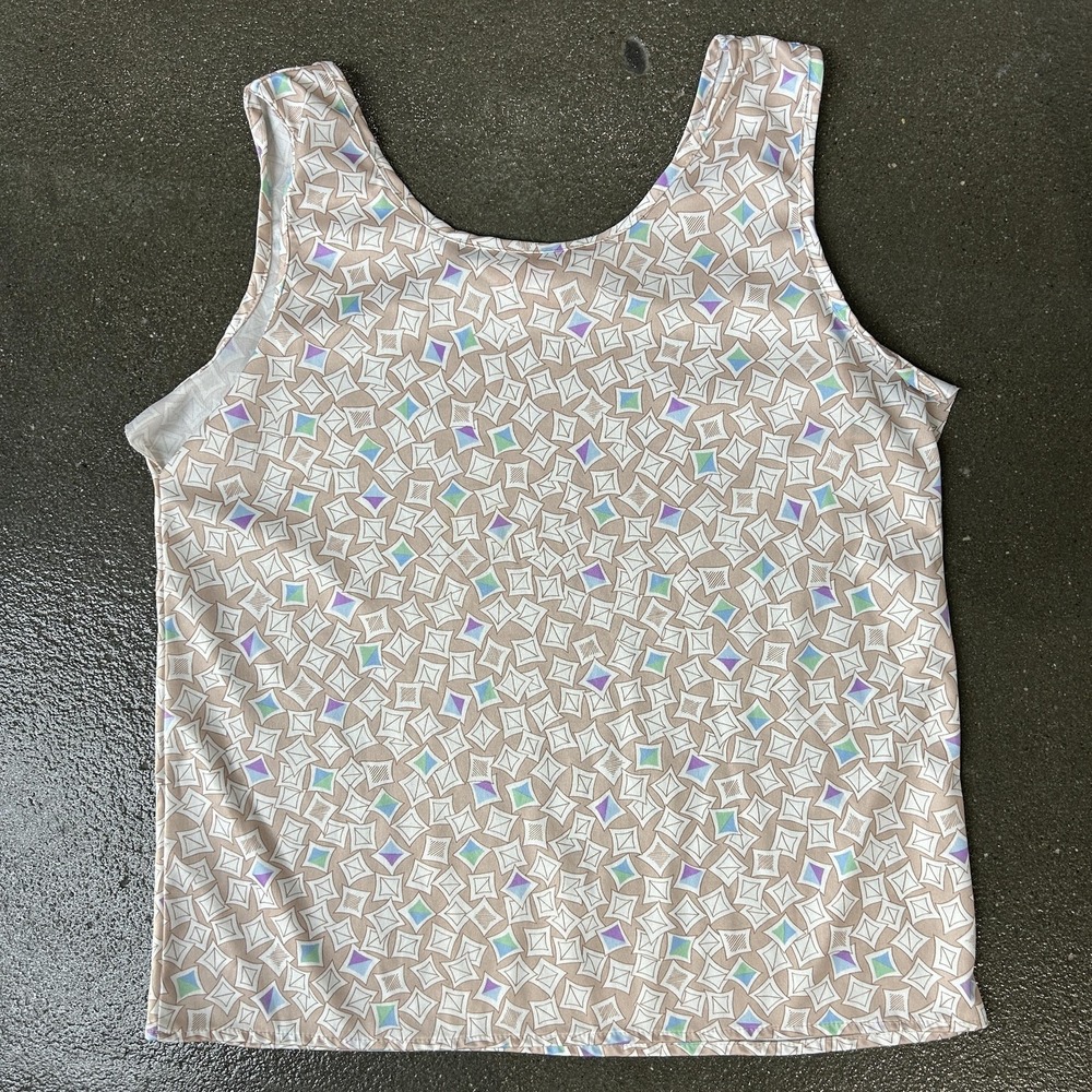 Vintage Haband For Her Tank Top Womens Medium Beige Geometric Scoop Neck USA‎